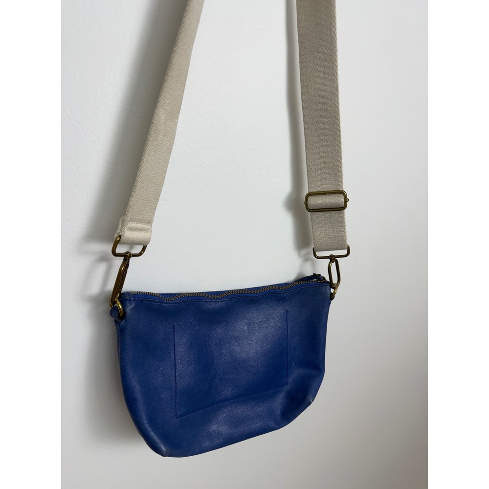 Madewell The Leather Carabiner Crossbody Sling Bag Webbed Strap Cobalt Blue